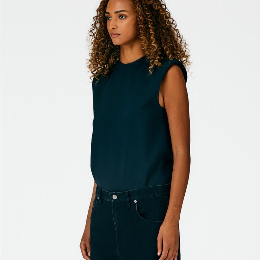 Tibi Chalky Drape Padded Shoulder Sleeveless Top